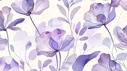 Lavender Watercolor Floral Seamless Pattern: Elegant Botanical Design