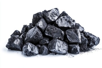 Hard Wood. Dark Burnt Coal Dust Pile on White Background