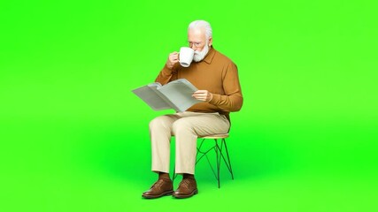 Reading Delight: An older gentleman savoring a moment of relaxation, immersed in his newspaper while taking a sip from his coffee cup, enveloped in an atmosphere of calm and leisure.