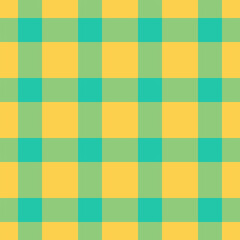 Cheerful seamless plaid pattern. Playful yellow and teal tones evoke summer picnics and textiles. Ideal for backgrounds, crafts, or fashion design projects.