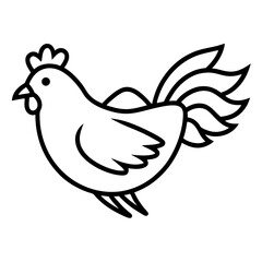 Chicken flying line art icon on white background.