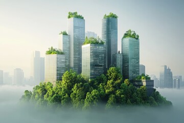 Fototapeta premium Healthy Building. Green and Sustainable City Concept with Modern Eco-friendly Skyscrapers