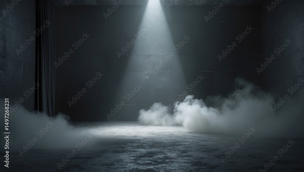 Aufkleber product display highlighted with spotlight. black studio setting background. ideal for montage use i