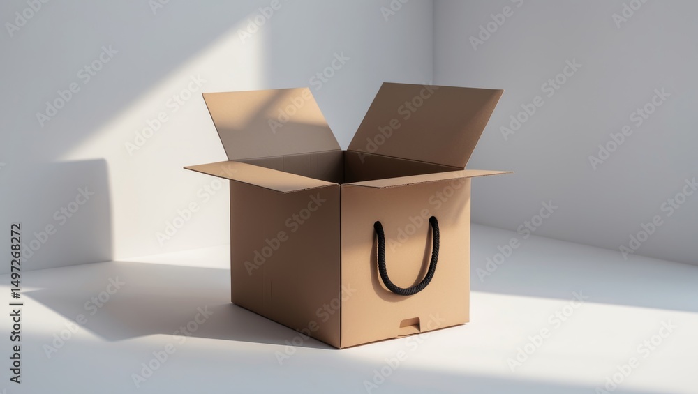 Poster cardboard box opened against a light-colored background with subtle shadow. ideal for shoe storage o