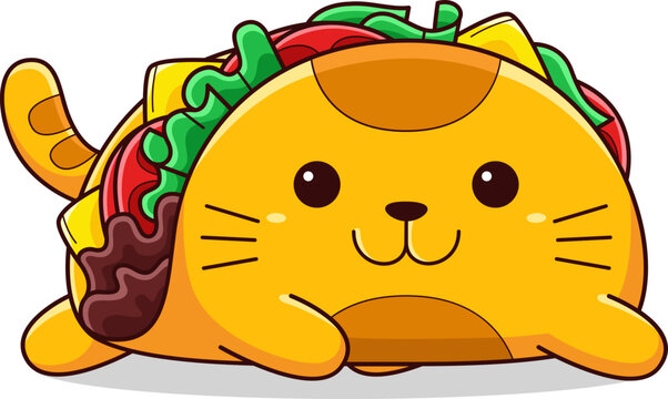 cat taco character vector illustration