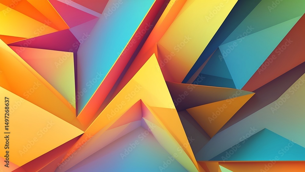 Poster abstract geometric composition with vibrant colors and overlapping triangle shapes