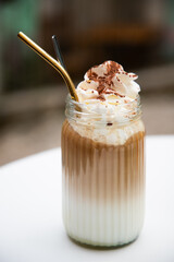 caffe latte on a restaurant table
