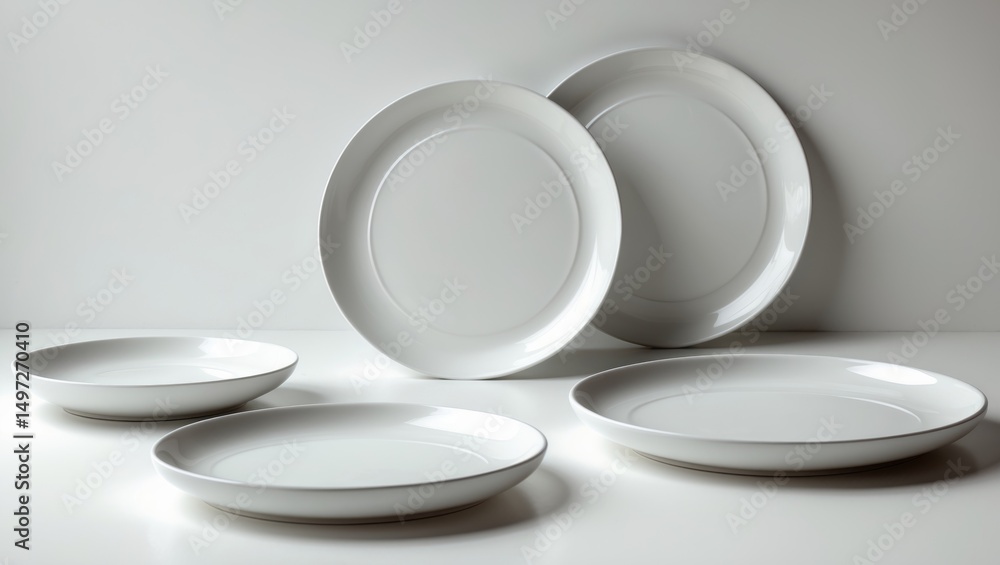 Poster three empty circular ceramic plates set against a white background with clipping path.