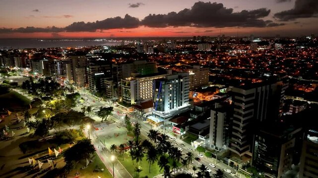 Sunset Beach In Maceio Alagoas Brazil. Aerial View Of Stunning Beach With Crystal Clear Waters. Sunrise Clouds Beach Sea. Sunrise Outdoor Beach . Maceio Alagoas.