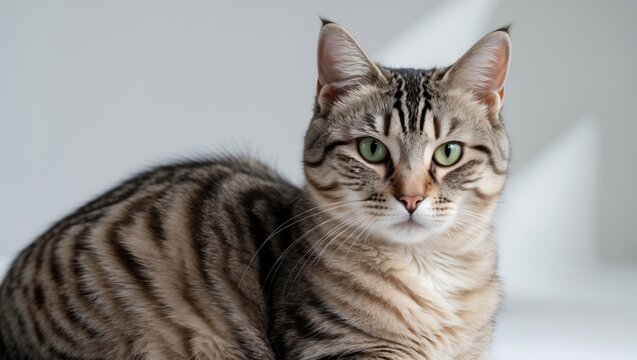 White background featuring a silver-spotted tabby Cat