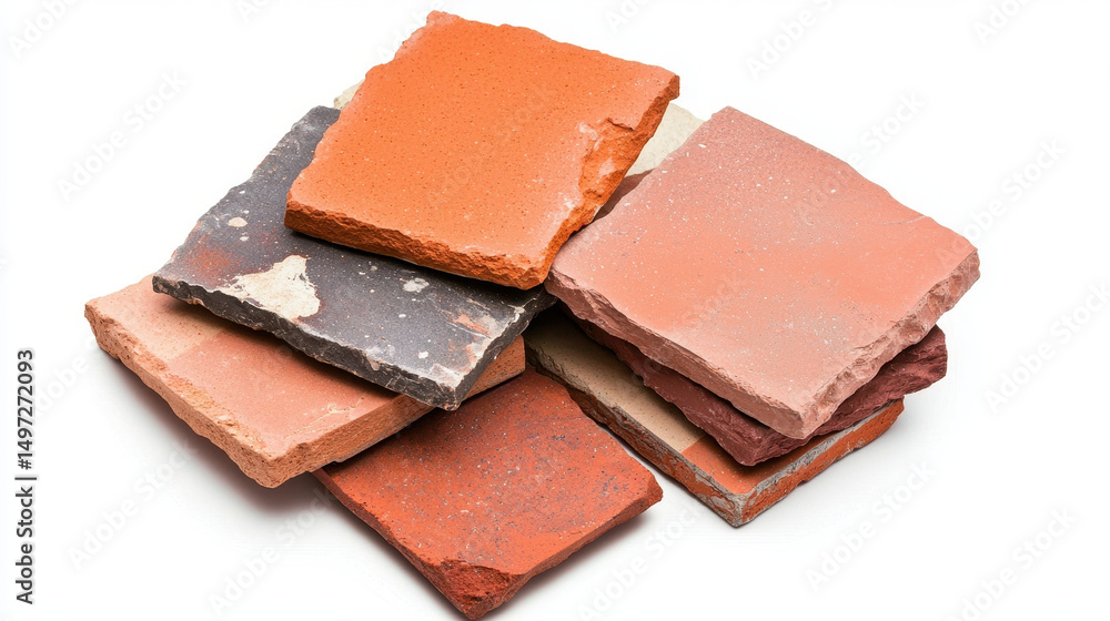 Poster stacked colorful bricks in various shades, showcasing textures and patterns, ideal for construction 