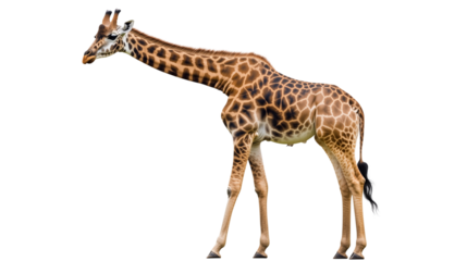 Standing giraffe, long neck and spotted wildlife, giraffe height standing giant, giraffe majesty high neck wildlife, long neck king giraffe, on a transparent backgrounds