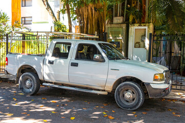 Off road vehicles car Pick up trucks Cars parked Mexico. © Arkadi