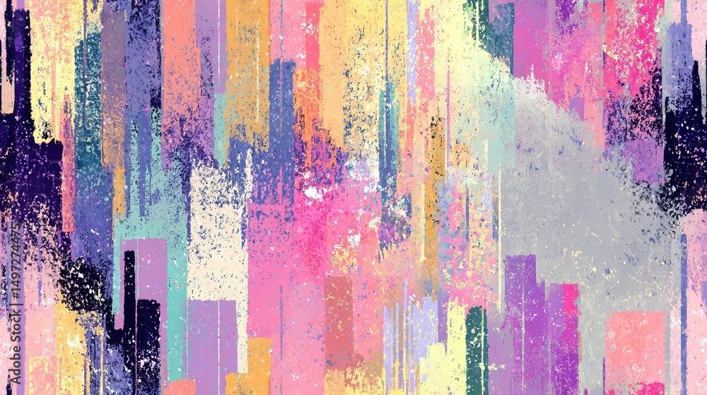 Poster pastel hologram strips and glitch sparkles create an abstract seamless tiled pattern with a cute cyb