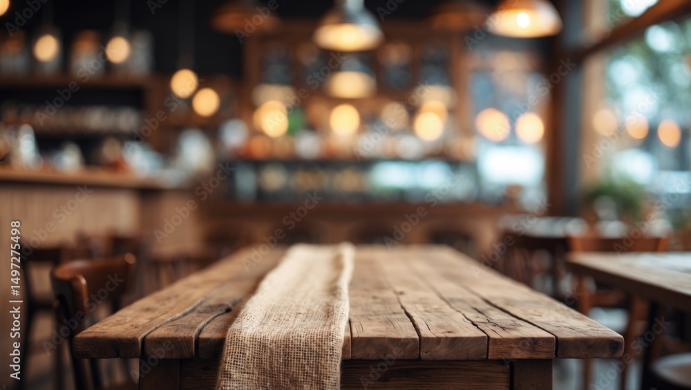 Poster isolated wooden table on a soft blurry background, offering ample space for your branding and text. 