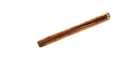 A single cinnamon stick on a white isolated background, perfect for culinary and decorative purposes.
