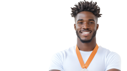 Smiling athlete wearing a medal, showcasing achievement and confidence, ideal for sports and motivation themes.