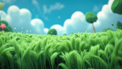 Cartoon depiction of a green field with grass
