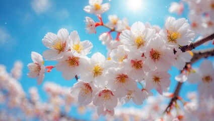 Background of Spring Cherry Blossoms, Close-Up View of Cherry Blossoms