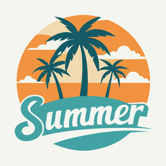 Retro Summer Paradise Palm Tree Silhouette with Sunset and Bold Typography