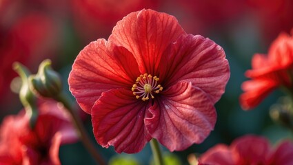An intimate shot of a red geranium. red macroflower