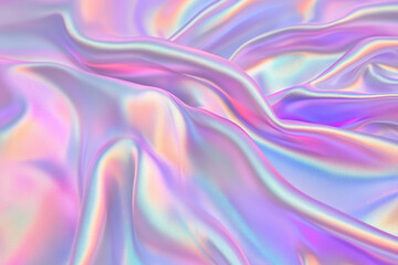 Fototapeta premium Iridescent silk fabric texture with pastel hues resembling a dreamy abstract landscape