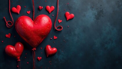 Red hearts on a dark background, grunge texture, rustic, bold, edgy