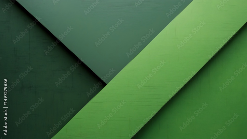 Poster geometric abstract composition in shades of green with textured and overlapping elements