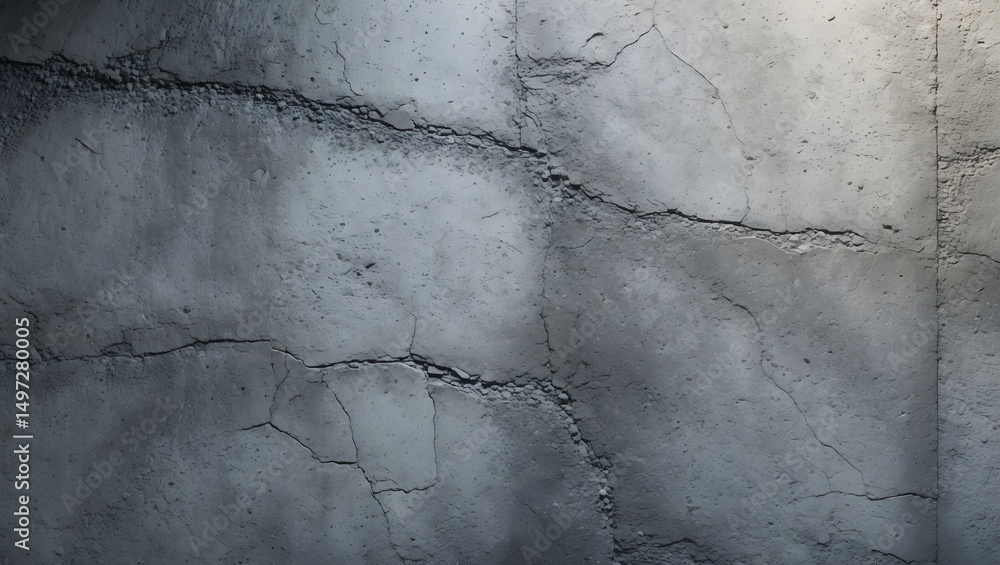 Poster a close-up view of a cracked concrete wall, textured with intricate lines and patterns