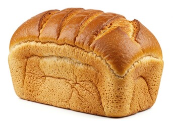 A single loaf of fresh baked bread with a golden crust on a white background view isolated on white background