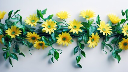 White backdrop featuring a border design of daisies and leaves.