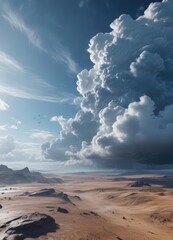 Azure expanse, billowing clouds create depth and texture ,  bright,  white