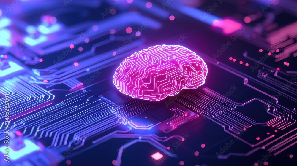 Aufkleber vibrant digital brain with circuit patterns, symbolizing artificial intelligence and technology inno