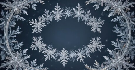 Elegant snowflake frame encircles whimsical winter illustration on card template, snowflake, icy