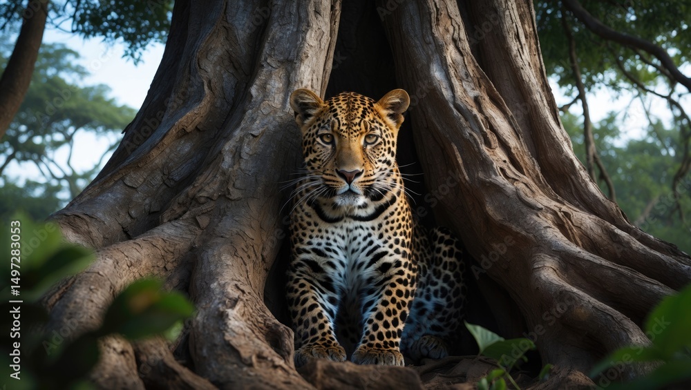 Poster tree with a leopard