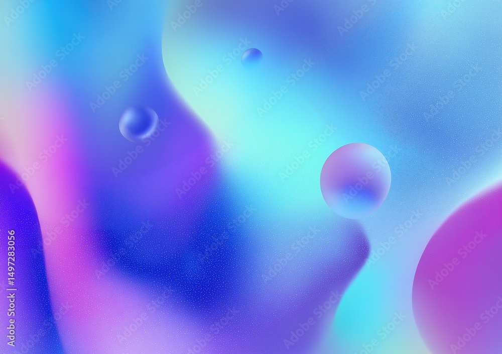 Poster Colorful abstract background featuring floating spheres and a subtle noise texture, creating a dreamy and surreal atmosphere