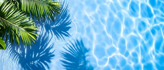 Serene Palm Leaves Shadow on Blue Pool Water