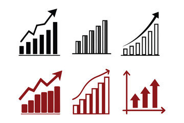 Growth chart vector symbol, business increase, profit rise, financial gain, investment returns silhouette illustration 