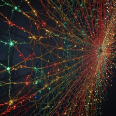 Intricate web of colorful Christmas lights, red, green, blue, and yellow hues,  festive,  merry,  winter background