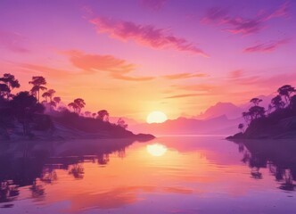 Dreamy sunset watercolor, orange and purple blend , fantasy, purple, gradient