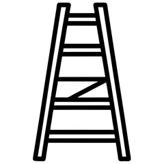 Wooden step ladder line art black icon on white background.