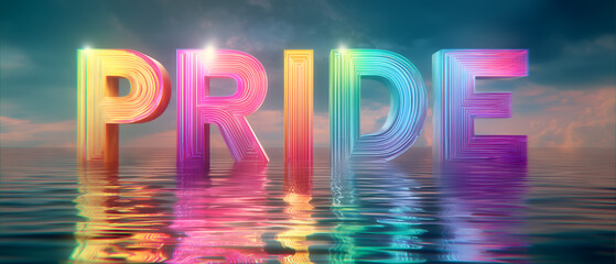 PRIDE colorful, energetic, positive word isolated over water surface