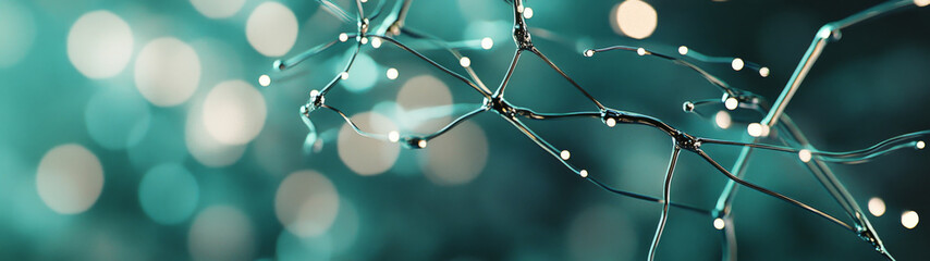 Dark teal bokeh lights on abstract background with delicate strands