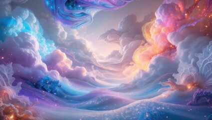 Dreamlike landscape. Aesthetic design of fantastical shapes and colors centered around imagination, fantasy, and the abstract dream realm