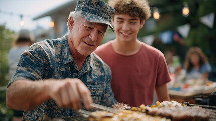 Veteran teaches teenager to grill perfect zucchini marks in backyard mentoring