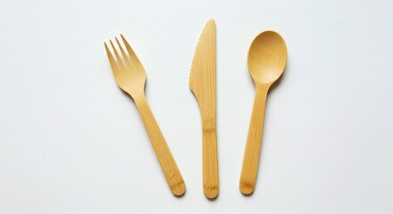Sustainable Bamboo Cutlery Set for Eco Conscious Dining on Clean White Background