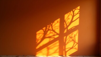 Intriguing Silhouette Branch Shadow Art on Orange Wall