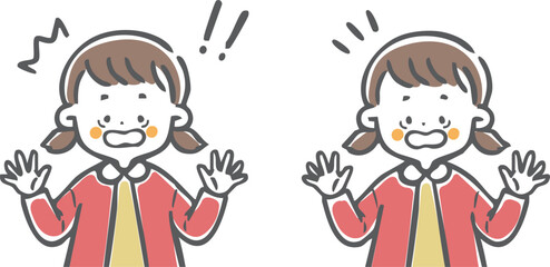 びっくりしている女児　上半身　ベクター