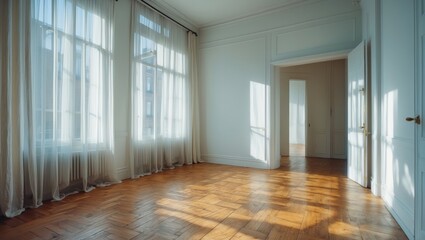 Obraz premium old apartment space with parquet wood flooring - interior design