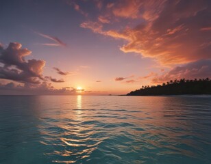 Fiery sky meets tranquil Maldives sea at dusk, fire, nature, travel